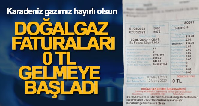 Doğalgaz faturaları ‘0’ TL gelmeye başladı Çorum’un Sungurlu ilçesinde doğalgaz faturaları konutlara gelmeye başladı. Faturaların ödenecek