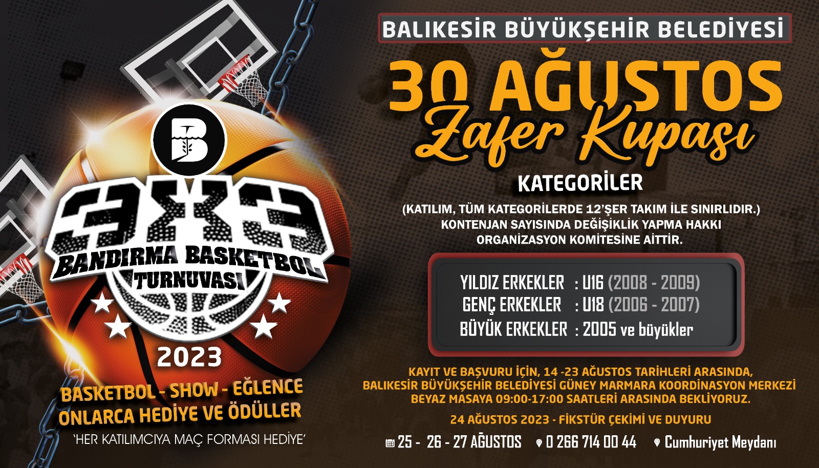 Büyükşehir, Bandırma’da Zafer Kupası düzenleyecek Balıkesir Büyükşehir Belediyesi, Bandırma’da 3×3 Basketbol Turnuvası düzenliyor. “30 Ağustos
