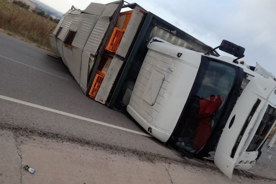 Balıkesir’in Bandırma ilçesi Çanakkale karayolu üzerinde canlı hayvan taşıyan kamyon