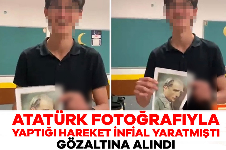 Atatürk fotoğrafıyla yaptığı hareket infial yaratmıştı! Gözaltına alındı Türkiye’de bir lisede çekildiği iddia edilen görüntülerde, bir öğrenci elindeki