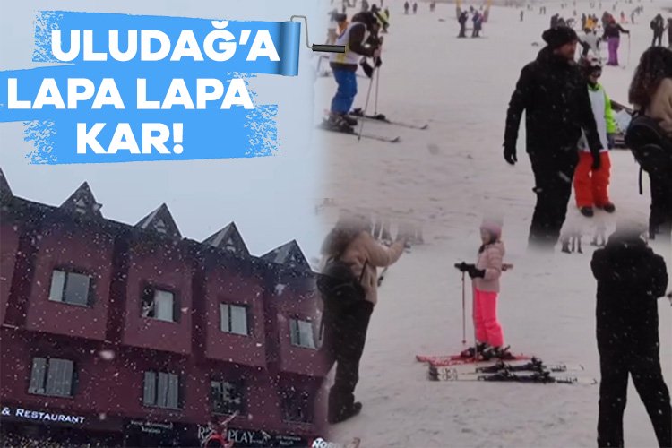 Uludağ’a lapa lapa kar yağıyor Türkiye’nin önemli kayak ve kış turizm merkezlerinden Uludağ’da bugün lapa