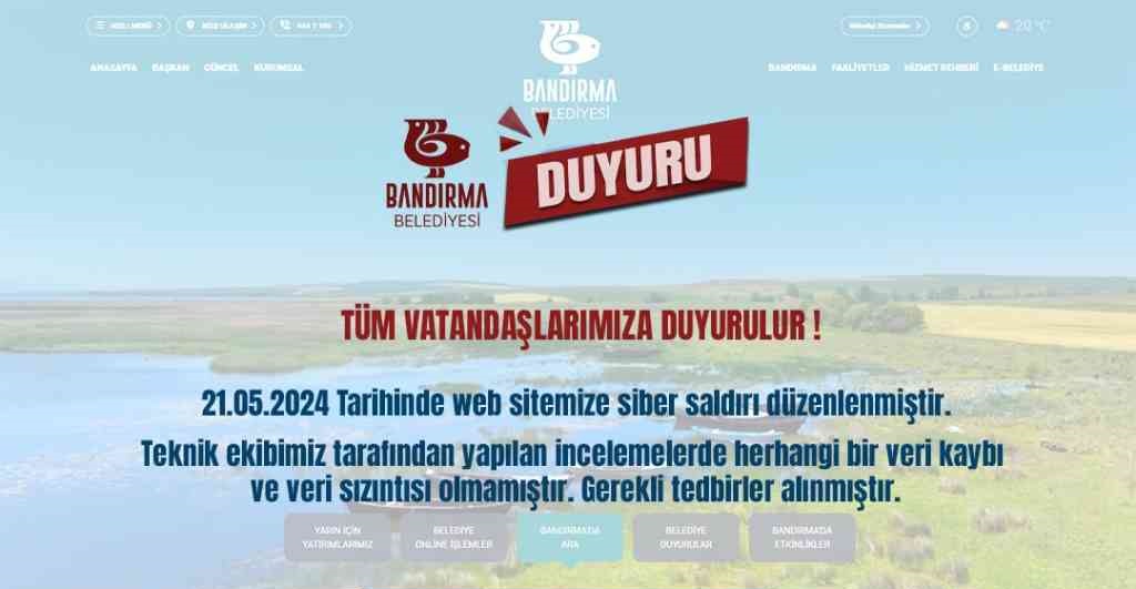 Bandırma Belediyesi, 21 Mayıs günü resmi internet sitesine yönelik düzenlenen