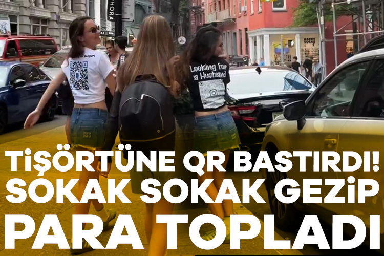 Amerika'da bir vatandaş tişörtüne QR kodu bastırıp çevreden para istedi.