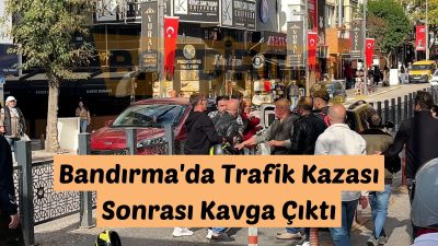 Balıkesir’in Bandırma ilçesi İnönü Caddesi üzerinde ticari taksi ile motosikletin