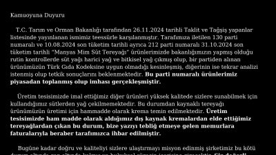 Tarım ve Orman Bakanlığı’nın yayımladığı listede yer alan ve tereyağı
