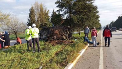Balıkesir’de İzmir-İstanbul çevreyolunda meydana gelen tek taraflı trafik kazasında takla