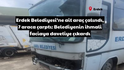 Balıkesir’in Erdek ilçesinde belediyeye ait personel aracı, iddiaya göre kontak
