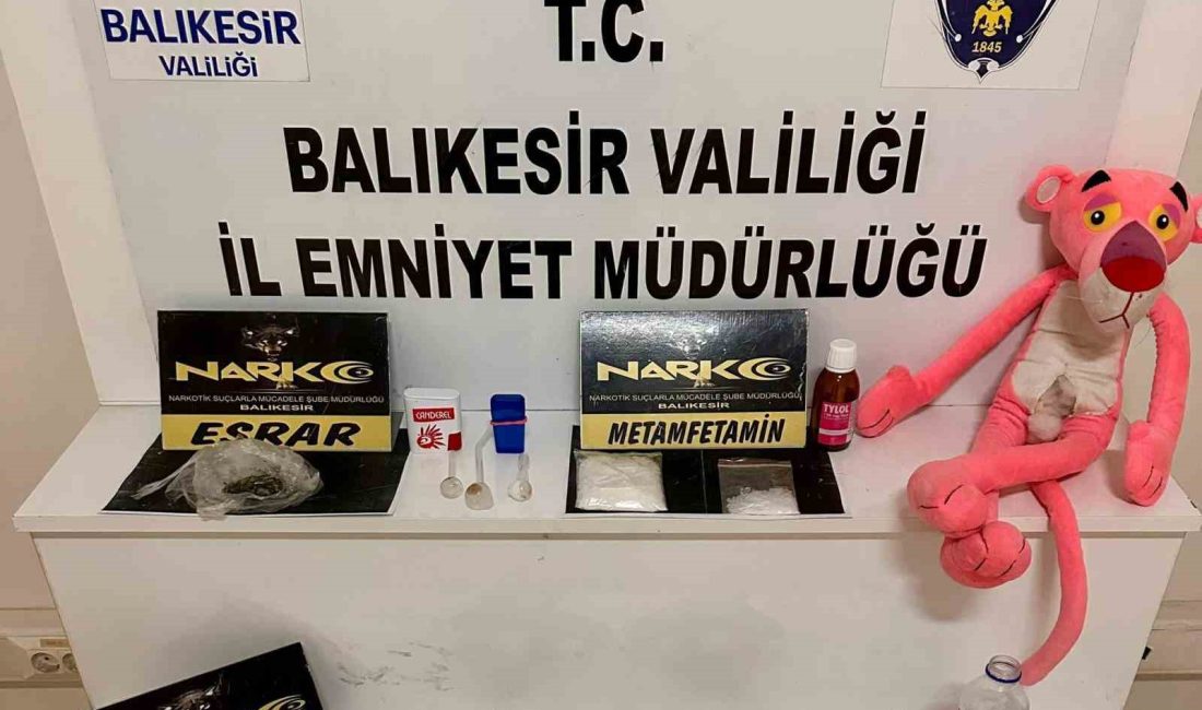 Pembe panterin içinden uyuşturucu çıktı Balıkesir’de narkotik ekipleri tarafından yapılan uyuşturucu operasyonunda 80 gram metamfetamin