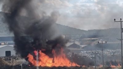 Balıkesir’in Bandırma ilçesindeki Organize Sanayi Bölgesi’nde (OSB) boş alanda çıkan