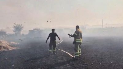 Balıkesir’in Susurluk ilçesine bağlı Balıklıdere Mahallesi’nde ekili arazide çıkan yangına