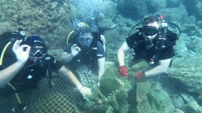 Balıkesir’in Ayvalık ilçesi açıklarında yürütülen hayalet ağ temizliği çalışmaları sırasında,