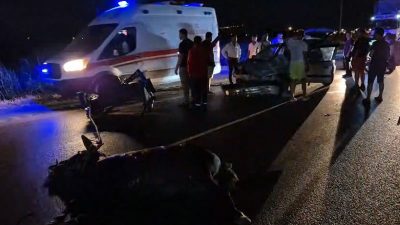 Balıkesir’in Burhaniye ilçesinde otomobilin ters yönde gelen at arabasına çarptığı