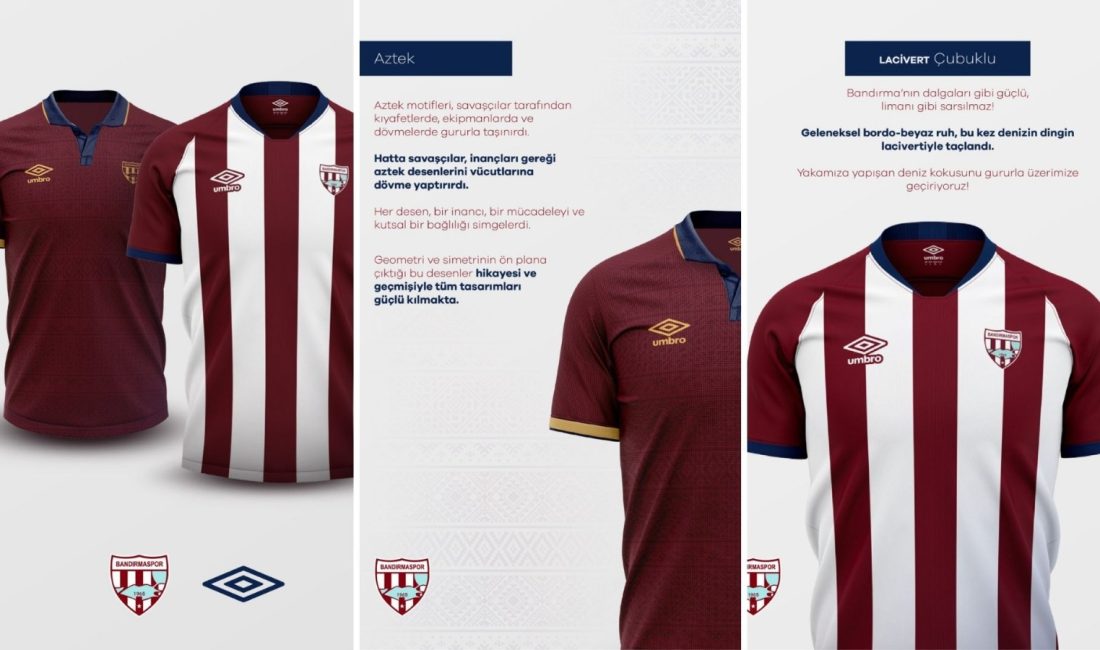 Bandırmaspor’dan yeni sezona özel iki forma: Aztek ve Lacivert Çubuklu 
Bandırmaspor, 2025-2026 sezonu için özel olarak hazırlanan Aztek ve Lacivert