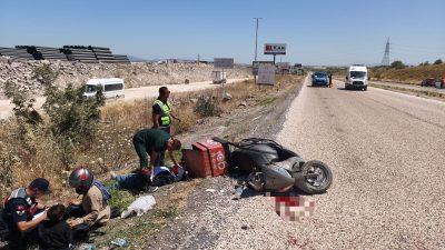 Gönen ilçesi Buğdaylı Mahallesi’nde meydana gelen trafik kazasında, motosikletin kontrolden