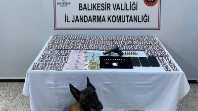 Balıkesir İl Jandarma Komutanlığı ekiplerince Edremit’te düzenlenen operasyonda uyuşturucu hap,