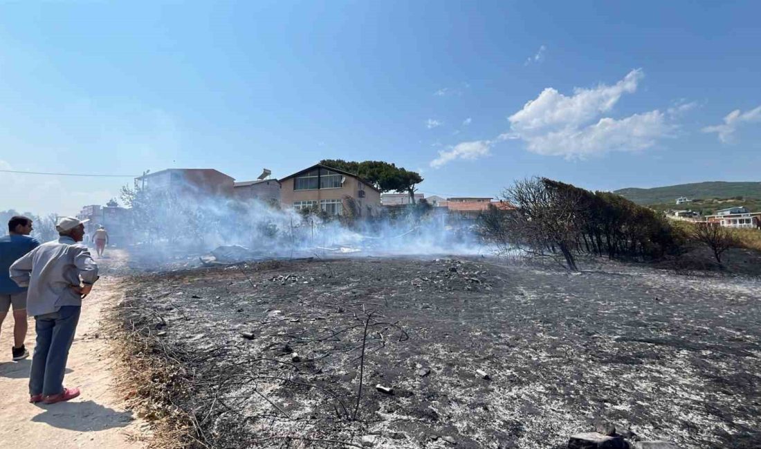 Balıkesir’in Erdek ilçesinde arazide çıkan yangın itfaiye ekiplerinin hızlı müdahalesiyle