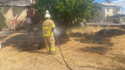 Balıkesir’in Sındırgı ilçesinde elektrik panosundan sıçrayan kıvılcımlar nedeniyle çıkan ot