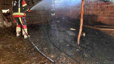 Balıkesir’in Sındırgı ilçesinde bir ahırda çıkan yangın vatandaşların ve itfaaiye